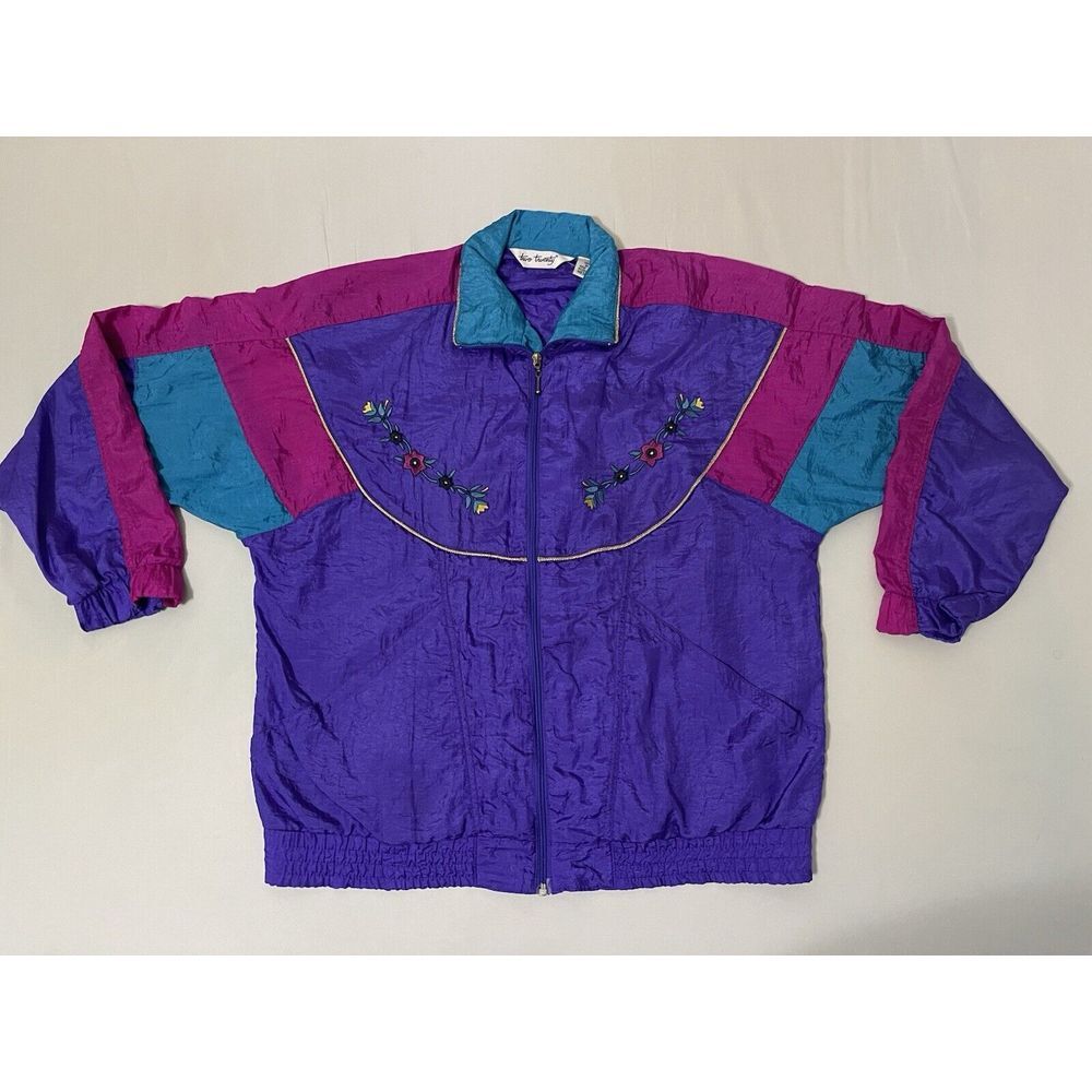 Two Twenty Women's Vintage Colorblock Full Zip Windbreaker Jacket Size M 80's 90